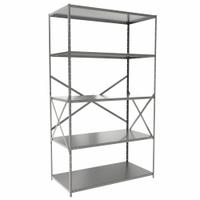 HALLOWELL Metal Shelving: Standalone, Medium-Duty, 48 in x 24 in, 84 in Overall Ht, 5 Shelves (MPN F4710-24HG). Key specifications — Frame Material: Steel; Shelving Material: Steel; Assembled: Unassembled; Color: Gray; Brand: HALLOWELL.