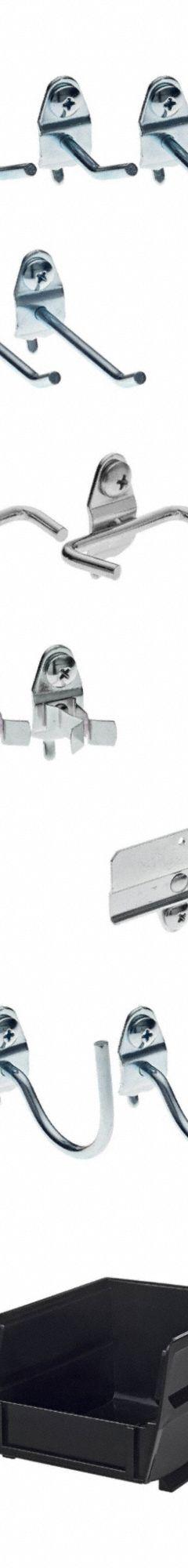 TRITON PRODUCTS Hooks and Hanging Bins: 1/4 in_1/8 in Peg Hole, For 1 in Pegboard Hole Spacing (MPN 76964). Key specifications — Finish: Zinc-Plated; Color: Silver; For Tool Type: Multiple; Includes: (12) 1 in Single Rod 30 Degrees Bends, (2) 2-3/4 in Double Rod 80 Degrees Bends, (4) Bin Clips, (4) Standard Spring Clips, (8) 2-1/2 in Single Rod 30 Degrees Bends, (8) Extended Spring Clips, (8) Pliers/Wrench Holders; Locking System: Screw-In; Mounting Type: Surface; Material: Steel; Accessory Type: Hook and Bin Assortment Kit.