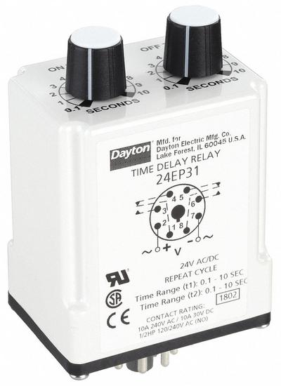 Dayton Single Function Time Delay Relay: Socket Mounted, 24V AC/DC, 10 A - Socket-Mounted Relays