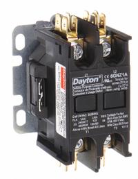 DAYTON Definite Purpose Magnetic Contactor: 2 Poles, 120V AC, 40 A, Non-Reversing (MPN 6GNU9). Key specifications — Brand: DAYTON; Coil Voltage: 120V AC; Contactor Style: HVACR Definite Purpose Contactor; Mounting Style: Through Panel; Terminal Connection Type: Box Lugs; Maximum Voltage Rating: 600V AC; Phase: Single; Main Pole Contact Form: 2NO.