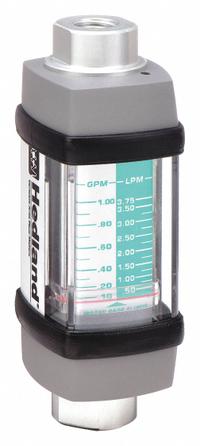 HEDLAND Mechanical Flowmeter: Water-Based Fluid Meter, Scale, Variable Area, Inline, Universal, NPTF (MPN H213A-010). Key specifications — Display Type: Scale; O-Ring Material: Viton; Includes Flow Rate Adjustment Knob: No; Includes Pressure Guage: No; Mounting Orientation: Universal; Unit Of Measure: Liters; Brand: HEDLAND; Accuracy: +/-7%.