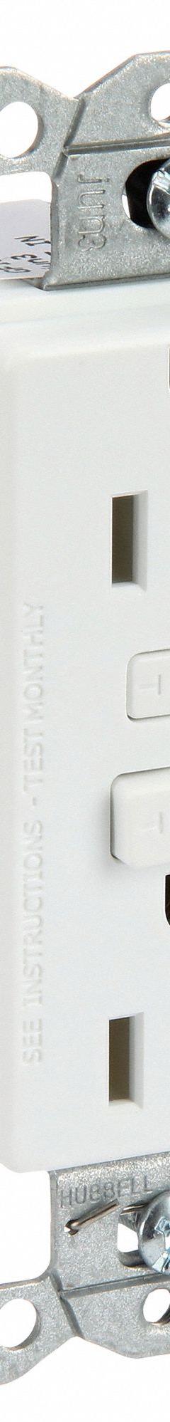 BRYANT GFCI Receptacle: Duplex, 5-15, White, GFCI, 125V AC, 15 A, 2 Pole / 3 Wire (MPN GF15W)