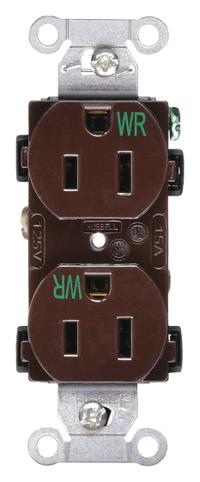 HUBBELL Receptacle: Duplex, 5-15, Brown, 125V AC, 15 A, 2 Pole / 3 Wire (MPN BR15WR)