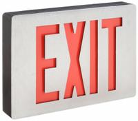 Exit Sign: Emergency Battery Backup, LED, Black, Red, 2 Faces, Ceiling, Nickel Cadmium, 120/277 V AC (MPN LE S 2 R EL N). Key specifications — Voltage: 120/277 V AC; Directional Indicators: Universal Field Selectable Chevrons; Text Color: Red; Brand: LITHONIA LIGHTING; Emergency Battery Backup: Yes; Housing Color: Black; Lighting Technology: LED; Self Diagnostics: No.