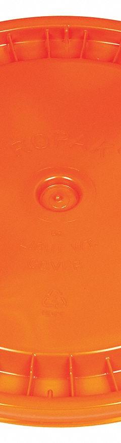 BASCO Pail Lid: Snap-On, 12 1/4 in Overall Dia, Orange, Plastic, FDA Compliant, 12 1/4 in Dia. (MPN ROP2100CVR-SN-OR). Key specifications — attr1265148: Not Rated; attr1188872: BASCO; attr1265149: Not Rated; attr1188855: 55KZ01; attr1188854: Plastic.
