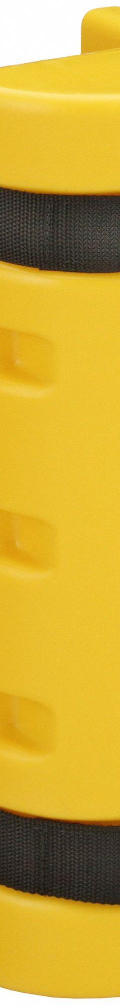 RACK SENTRY Pallet Rack Guard: Strap-On, On Upright, 4 in x 6 1/4 in x 18 in, Thermoplastic, Yellow (MPN RS100). Key specifications — Brand: RACK SENTRY; Mounting Location: On Upright; Includes: (2) Straps; Color: Yellow; Material: Thermoplastic.