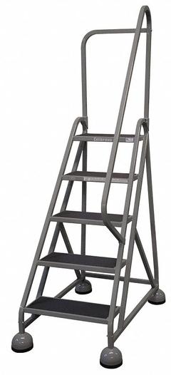 COTTERMAN Rolling Ladder: 3.8 ft Platform Ht, Partially Assembled, Steel, Wt-Actuated Auto-Lock (MPN ST-503 A2 C1 P5). Key specifications — Includes Handrails: Handrails Included; Material: Steel; Brand: COTTERMAN; Color: Gray.