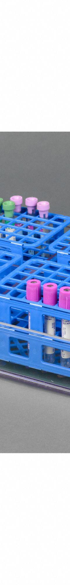 Tube Rack: 2 1/4 in Overall Ht, PETG, Clear, (4) Blood Tube Racks, 4 Compartments, Benchtop (MPN BLDTRY5x9.5). Key specifications — Material: PETG; Mounting Location: Benchtop; Color: Clear; Product Type: Test Tube Rack; Total Holding Capacity: (4) Blood Tube Racks; Brand: POLTEX.