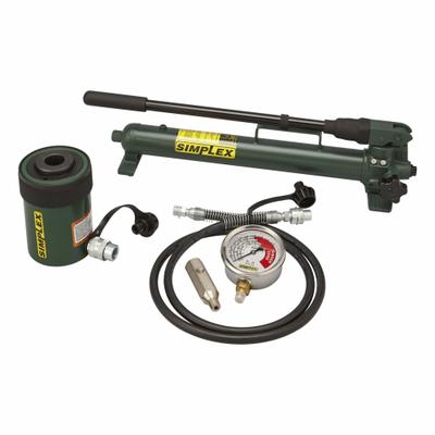 SIMPLEX Cylinder and Hand Pump Set: 30 ton Cylinder Nominal Capacity, 2 1/2 in Cylinder Stroke - Hollow Ram & Pump Sets
