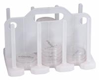 Tube Rack: 6 1/2 in Overall Wd, 7 in Overall Ht, 10 1/2 in Overall Lg, Polypropylene, White (MPN F18990-0000). Key specifications — Material: Polypropylene; Mounting Location: Benchtop; Color: White; Product Type: Petri Dish Rack; Total Holding Capacity: (60) Contact Plates; Brand: SP SCIENCEWARE.