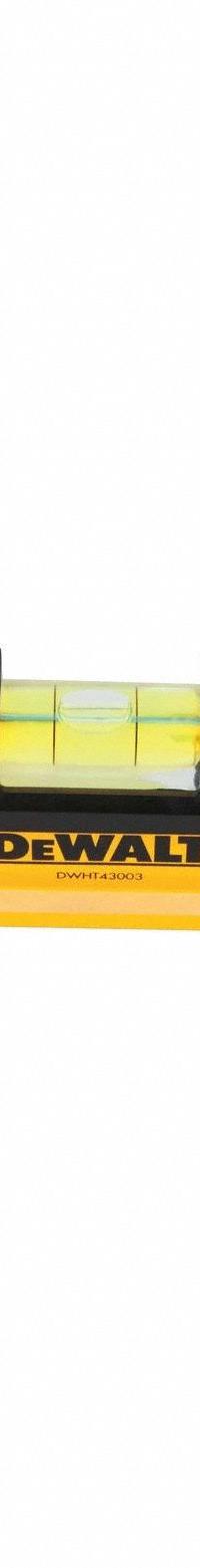 DEWALT Torpedo Level: Level, Plumb & 45° Angle, Torpedo, 9 in Overall Lg, Top & Side Read, Aluminum (MPN DWHT43003). Key specifications — attr934734: DWHT43003; attr934735: DEWALT; attr939796: Acrylic; attr939781: Rare Earth; attr983962: Aluminum; attr939959: Top & Side Read.