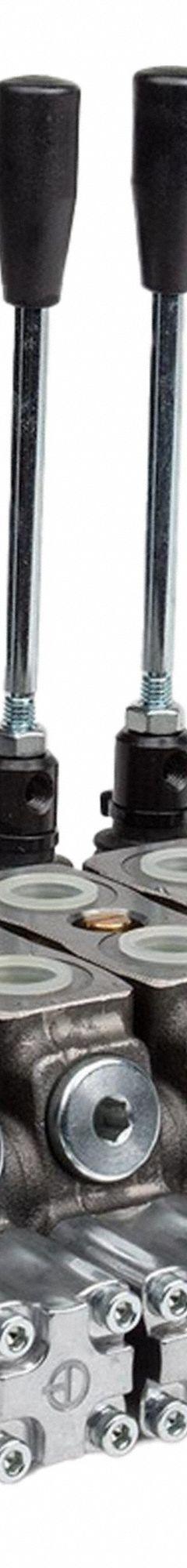 HYDRO CUSTOM Hydraulic Directional Control Valve: Four-Way / Three Positions, 13 gpm Flow Rate - Max (MPN 228318). Key specifications — Actuation Mechanism: Manual; Port Connections: Outlet; Spool Action: Spring Center To Neutral; Work Connection Size: #8; Work Connection Type: SAE O-Ring Boss; Brand: HYDRO CUSTOM; Pressure Connection Size: #10.