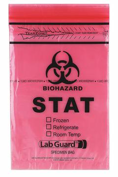 Specimen Transfer Bag: LDPE, Biohazard, 1.75 mil Thick, Red, 9 in Overall Ht, Non-Sterile, 1,000 PK (MPN 4001). Key specifications — Brand: MEDEGEN MEDICAL PRODUCTS; Closure Type: Zipper; Product Type: Dual Pouch Specimen Bag; Manufacturer Part Number: 4001; Color: Red; Display Sell UOM: PK; Legend: Biohazard.