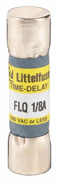 LITTELFUSE Fuse: FLQ Series, Midget, Time-Delay, 125 mA, 500 V AC, 300 V DC, 13/32 in x 1 1/2 in (MPN FLQ.125). Key specifications — Series: FLQ; Brand: LITTELFUSE.