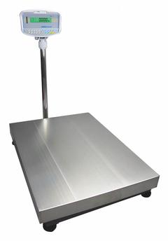 ADAM EQUIPMENT Floor Scale: 330 lb Wt Capacity - Imperial, 2 g/0.005 lb Readability, Floor Scale (MPN GFK330AH). Key specifications — Weighing Units: kg; Platform Material: Aluminum; Connection Ports: RS-232; Brand: ADAM EQUIPMENT; Readability: 2 g/0.005 lb.
