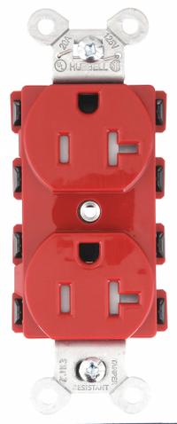 HUBBELL Receptacle: Duplex, 5-20, Red, 125V AC, 20 A, 2 Pole / 3 Wire (MPN SNAP5362RTRA)