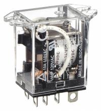 OMRON Flange Mount Relay: Surface (Top Flange) Mounted, 10 A Current Rating, 24V DC, DPDT (MPN LY2F-DC24). Key specifications — Brand: OMRON; Base Type: Square; Mounting Style: Top Flange; Electrical Connection: Plug-In Terminal; Manufacturer Part Number: LY2F-DC24; Operating Current: 5 A at 24V DC (Inductive Load); Series: LY Series.