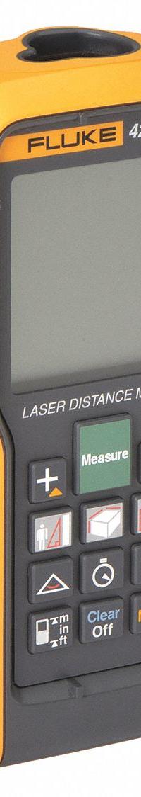 FLUKE Laser Distance Meter: Inch/Metric, 2 in – 260 ft, + 1 mm, AAA, Rubber, Digital, Red (MPN FLUKE-424D/WWG). Key specifications — attr938983: Feet; attr938974: Volume Measurement; attr934751: FLUKE; attr938968: + 1 mm; attr938975: 180° Inclination Sensor; attr938977: Red.