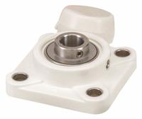 NTN 4 Bolt Flange Bearing: Radial Ball, 1 1/4 in Bore, Polymer, Set Screws, 4 41/64 in Lg, Square (MPN SUCFPL207-20CCFG1). Key specifications — Bore Type: Cylindrical; Brand: NTN; Lubricant Material: FDA/USDA-H1 Solid Grease; Mounting Bolt Size: 1/2 in; System of Measurement: Inch; Included Bearing Cap: Closed Cap.