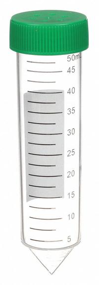 APPROVED VENDOR Culture Tube: Culture Tube, Polypropylene, 50 mL Capacity - mL, Conical, Natural (MPN 229475). Key specifications — Brand: APPROVED VENDOR; Graduated: Yes; Closure Color: Green; Includes Closure: Yes; Body Color: Natural; Bottom Shape: Conical; Body Material: Polypropylene.