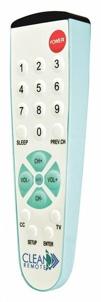 CLEAN REMOTE Universal Remote Control: Universal, CR1, Blue/White. Key specifications — Manufacturer Part Number: CR1; Brand: CLEAN REMOTE; Color: Blue/White; Features: Hidden Battery Compartment; Compatible With_Broad: Universal; Remote Features - Broad: Hidden Battery Compartment.
