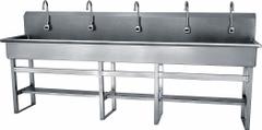SANI-LAV Wash Station: 45 in Overall Ht, 97 in Bowl Lg, 8 in Bowl Dp, 2 gpm Flow Rate, Sensor, 16 ga (MPN 510FA). Key specifications — Includes Side Splash: Side Splash Not Included; Power Source: AC Powered; Brand: SANI-LAV.
