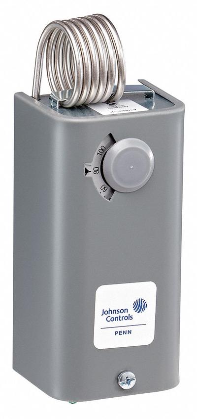 JOHNSON CONTROLS Line Volt Mechanical Tstat: Heat Only, Steel, 30° to 110°F, 1.7°C - Indoor Single-Stage Controls