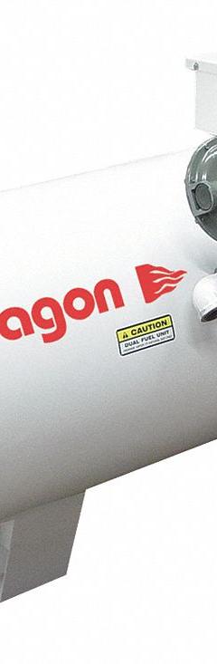 HEAT WAGON Portable Gas Torpedo Heater: 950,000 BtuH Heating Capacity Output, Natural Gas/Propane (MPN 950H). Key specifications — Brand: HEAT WAGON; Key Features: Thermostat; Overall Dimensions - H x W x D: 39 in x 30-1/2 in x 73 in.