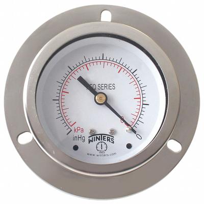 WINTERS Panel-Mount Pressure Gauge: Front Flange, 0 psi to 160 psi, 2 1/2 in Dial - Front-Flange Panel-Mount with Brass/Bronze Wetted Parts