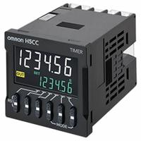 OMRON Digital Timer: DIN-Rail/Surface Mounted, 100 to 240V AC/12 to 48V DC/24 to 240V AC/DC/24V AC (MPN H5CC-A11F). Key specifications — Contact Rating (AC): 5A @ 250VAC; Contact Rating (DC): 5A @ 30 VDC; Delay Function: b-1: Flicker II; Mounting Style: Surface; Input Voltage: 24-240VAC/VDC; Coil Voltage: 12 to 48V DC; Brand: OMRON.