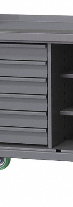 GREENE MANUFACTURING, INC. Mobile Cabinet Workbench: 36 in x 24 in, Steel, Gray, Steel (MPN EXM-650-36). Key specifications — Included Components: Handle on Side; Assembly: Fully Assembled; Brand: GREENE MANUFACTURING, INC..