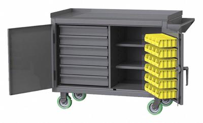 GREENE MANUFACTURING, INC. Mobile Cabinet Workbench: 36 in x 24 in, Steel - Mobile Cabinet Benches with Louvered Panels, Drawers & Shelves