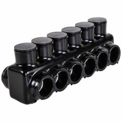 POLARIS Multitap Connector: 6 Port, Double-Sided Entry, 6 AWG – 250 kcmil Wire Size, Black (MPN IPLD250-6B). Key specifications — Body Material: Aluminum; Brand: POLARIS.