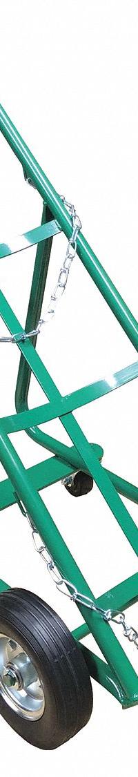 APPROVED VENDOR Cylinder Hand Truck: 800 lb, Single, 1 Cylinder, 14 in W x 7 in D Nose Plate (MPN 19G945). Key specifications — attr1343829: APPROVED VENDOR; attr1343789: Green; attr1343794: Chain.