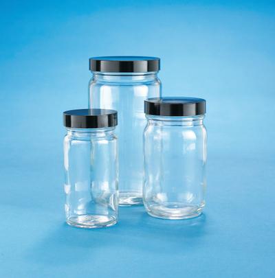 KIMBLE Storage Bottle: 500 mL - Clear Wide Mouth Round Glass Lab Bottles