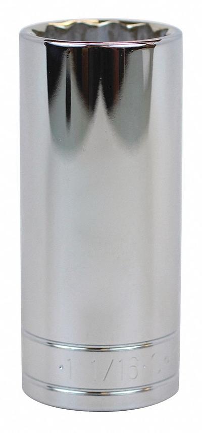 SK PROFESSIONAL TOOLS Socket: SAE, 1/2 in Drive Size, 1 1/16 in Socket Size, 12-Point, Deep - 1/2" Drive Hand Sockets