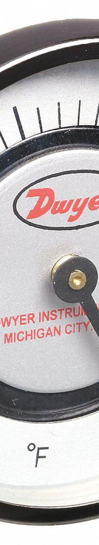 DWYER Clip Pipe Mount Dial Thermometer: 70°F to 500°F, +/- 2% Accuracy, 2 in Dial Dia (MPN STC371). Key specifications — Accuracy: +/- 2%; Brand: DWYER.