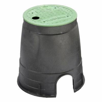 NDS Meter Box: Polyolefin, Round, 9 in Overall Ht, 6 in Dia, 2 3/4 in x 2 1/4 in Pipe Size - Valve & Meter Boxes