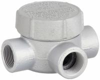 Conduit Outlet Body: Iron, GRJ, 3/4 in Trade Size, T Body, 7.3 cu in Body Capacity (MPN GRJT75). Key specifications — Series: For Round Body; Compatible Conduit Trade Size: 3/4 in; Thread Gender: Female; Hub Style: Threaded; Cover Included: Yes; Body Style: T; Connection Type: Threaded; Back Type: Round.