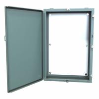 HAMMOND Electrical Enclosure: Steel, 36 in x 24 in x 8 in, NEMA 12/13/3R/4, w/Panel, Solid Cover (MPN 1418N4L8). Key specifications — Closure Method: Clamps; Brand: HAMMOND; Knockouts: Not Included.