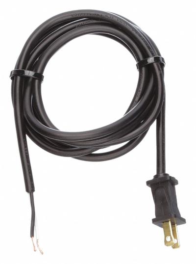 APPROVED VENDOR Power Cord: 8 ft Lg, 2/18, 1-15P Plug, Bare Wire Receptacle, SJT, PVC - General Purpose Power Cords