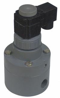 PLAST-O-MATIC Solenoid Valve: 2-Way, Normally Closed, 1 1/2 in Pipe Size, 120V AC, Inline Pilot, DIN (MPN PS150EPW11-120/60-PV). Key specifications — Pipe Size: 1-1/2 in; Voltage: 120V AC; Brand: PLAST-O-MATIC; Coil Enclosure: Watertight.