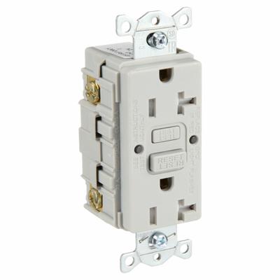 HUBBELL GFCI Receptacle: Duplex, 5-20, Gray, GFCI, 125V AC, 20 A, 2 Pole / 3 Wire (MPN GFRTR20GRY) - General Purpose Receptacles