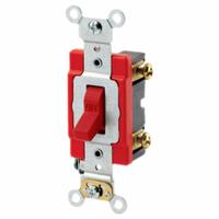 LEVITON Wall Switch: Toggle Switch, Single Pole, Maintained, Red, 120/277V AC, 20 A (MPN 1221-2R). Key specifications — Illuminated: No; Voltage Rating: 120/277V AC.