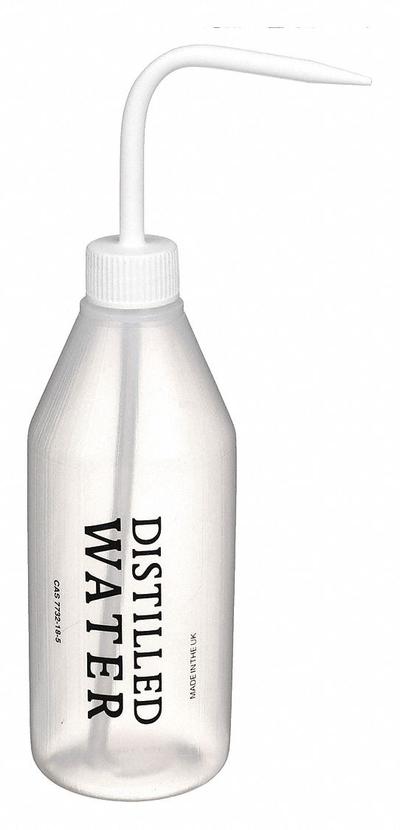 DYNALON Wash Bottle: 500 mL, Distilled Water, White, Narrow, Std Spout Spout - Narrow Mouthed Standard Spout Wash Bottles