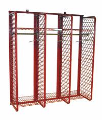 GROVES Turnout Gear Storage Rack: Wall Mount, 1 Sides, 3 Compartments, Steel, Red, 63 1/4 in Lg (MPN RRWM-3/20). Key specifications — Material: Steel; Brand: GROVES; Color: Red.
