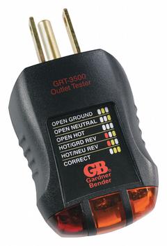 GARDNER BENDER Outlet Tester & Circuit Analyzer,120VAC (MPN GRT-3500). Key specifications — Brand: GARDNER BENDER.