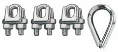 RONSTAN Wire Rope U-Bolt Clip and Thimble Kit: 5/8 in Compatible Rope Dia, 12 in Rope Turnback Lg (MPN ID003404-16). Key specifications — Clip Material: Stainless Steel; Thimble Material: Stainless Steel; Brand: RONSTAN.