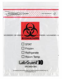 Specimen Transfer Bag: LDPE, Biohazard, 1.75 mil Thick, Clear, 10 in Overall Ht, 4915, 1,000 PK. Key specifications — Brand: MEDEGEN MEDICAL PRODUCTS; Closure Type: Zipper; Product Type: Dual Pouch Specimen Bag; Manufacturer Part Number: 4915; Color: Clear; Display Sell UOM: PK; Legend: Biohazard.