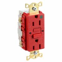 HUBBELL GFCI Receptacle: Hospital Grade, Duplex, 5-15R, Red, GFCI, 125V AC, 15 A, 2 Pole / 3 Wire (MPN GFR82R)
